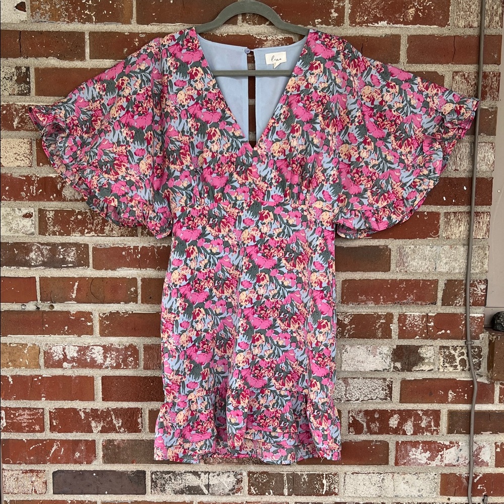 Lina Pink and Blue Floral Dress Size Small
